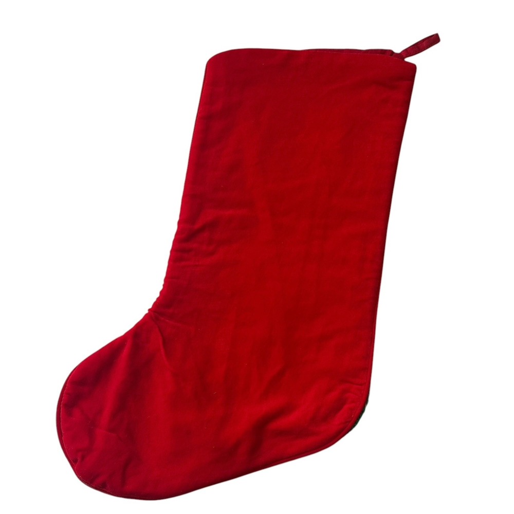 VTG Needlepoint Christmas Stocking 18 Inch Santa Tree Window Wool‎ Red Velvet - Picture 5 of 10